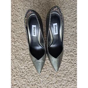 Dune London Black Reptile 4.25" Sweetheart Topline Heels